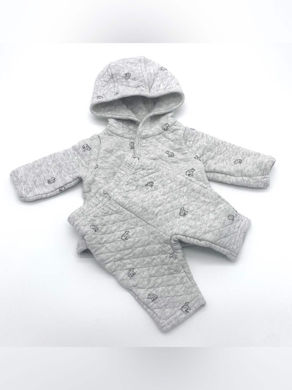 Little Planet By Carter’s Organic Baby 2pc Quilted Hooded Set - Gray Newborn